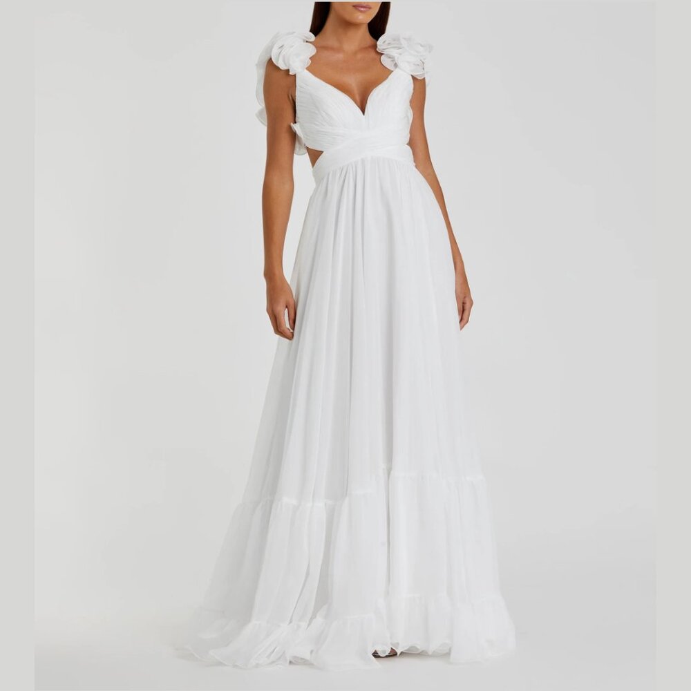 Mac Duggal 67911 Size 4 White Indy Ruffle Tiered Cut-Out Chiffon Gown Maxi Dress - Picture 4 of 6